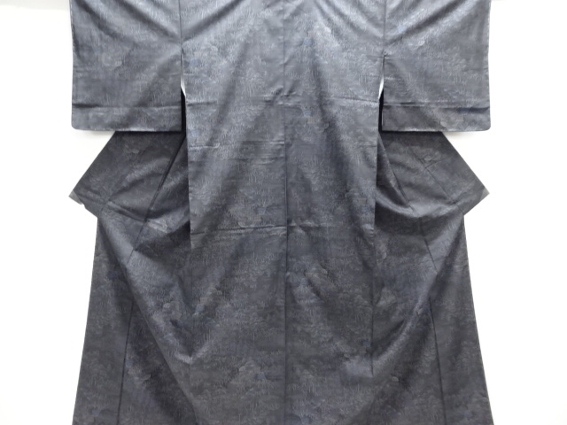 JAPANESE KIMONO / UNUSED / SILK / DORO OSHIMA TSUMUGI / WOVEN BAMBOO FOREST & HOUSES